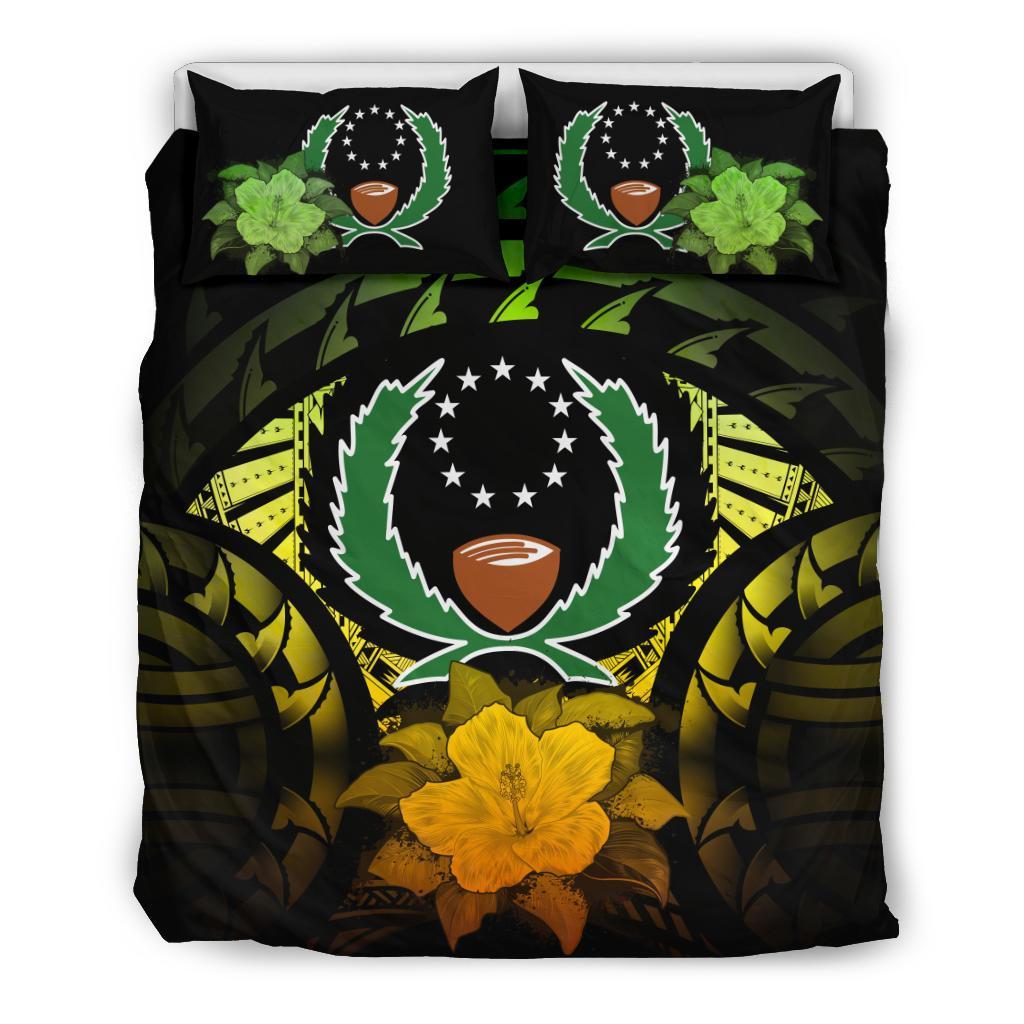 Pohnpei Duvet Cover Set - Pohnpei Flag & Reggae Hibiscus - Polynesian Pride
