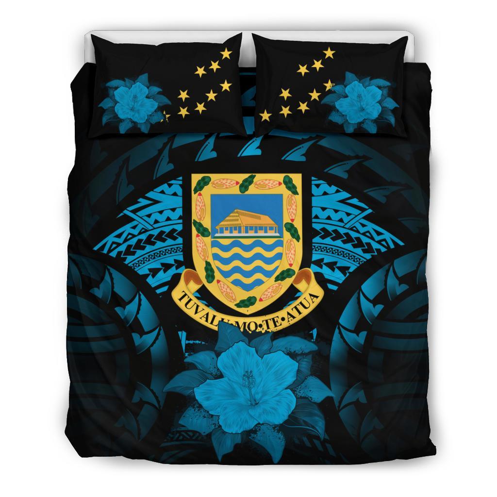 Tuvalu Duvet Cover Set - Tuvalu Coat Of Arms & Hibiscus - Polynesian Pride