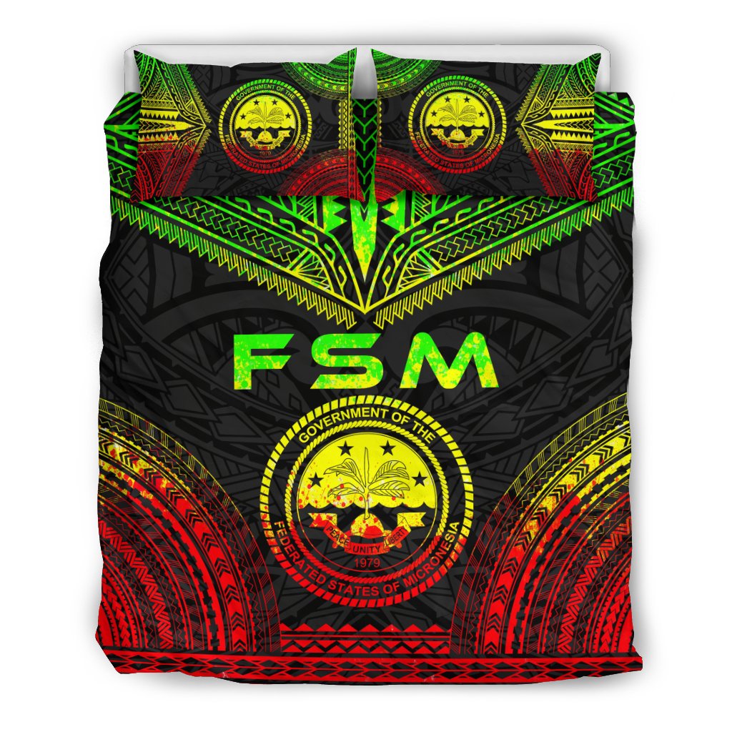 Federated States Of Micronesia Polynesian Chief Duvet Cover Set - Reggae Version Art - Polynesian Pride