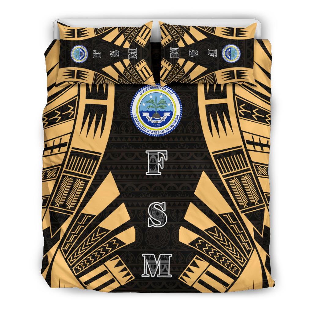 Federated States of Micronesia Duvet Cover Set - Polynesian Tattoo Gold - Polynesian Pride