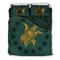 Cook Island Duvet Cover Set - Cook Island Flag & Turtle Tattoo Dark Green - Polynesian Pride