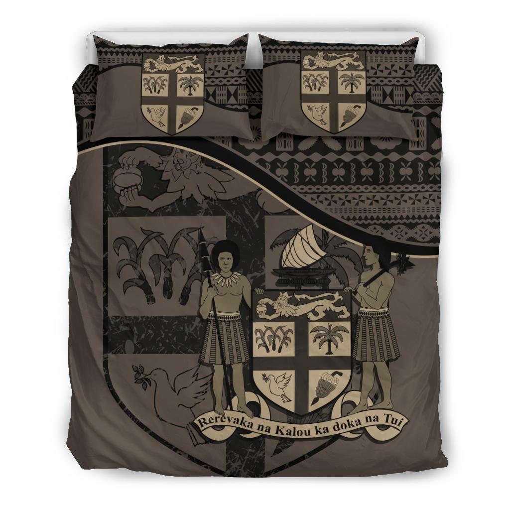 Fiji Duvet Cover Set - Fiji Flag & Coat Of Arms Brown - Polynesian Pride
