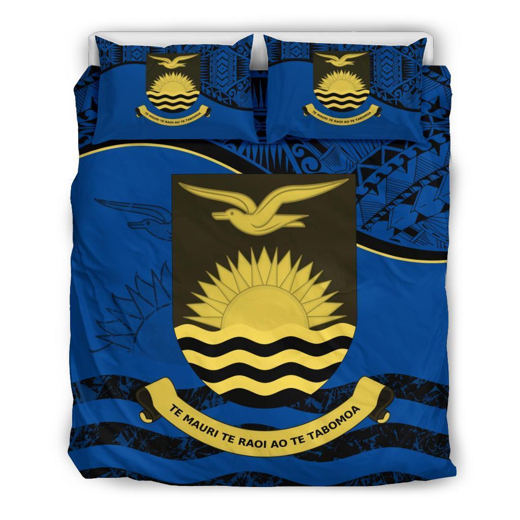 Kiribati Duvet Cover Set - Kiribati Flag & Coat Of Arms Dark Blue - Polynesian Pride