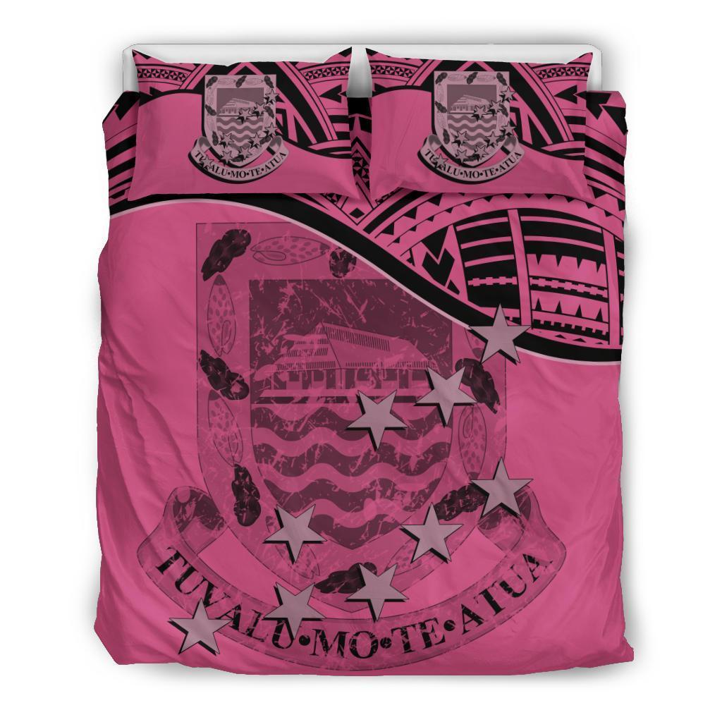 Tuvalu Duvet Cover Set - Coat Of Arms & Flag Pink - Polynesian Pride
