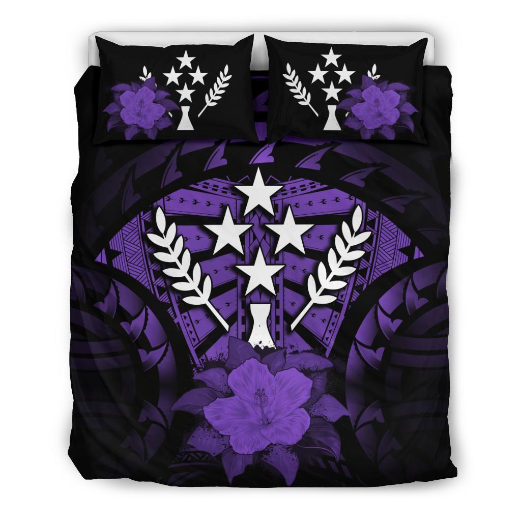 Kosrae Duvet Cover Set - Kosrae Flag & Purple Hibiscus - Polynesian Pride