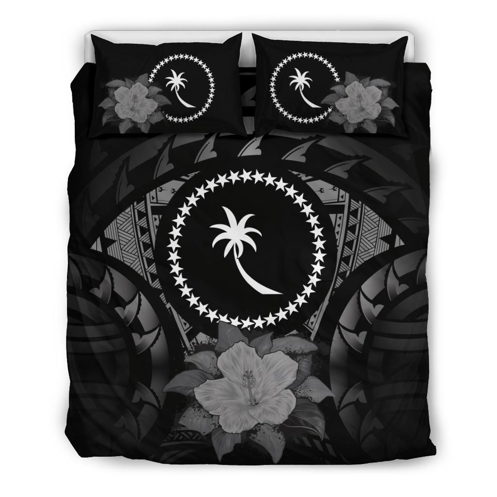 Chuuk Duvet Cover Set - Chuuk Flag & Gray Hibiscus - Polynesian Pride
