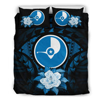 Yap Duvet Cover Set - Yap Flag & Dark Blue Hibiscus - Polynesian Pride