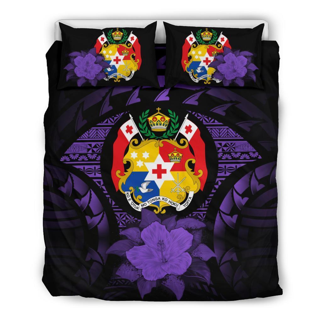 Tonga Duvet Cover Set - Tonga Coat Of Arms & Purple Hibiscus - Polynesian Pride