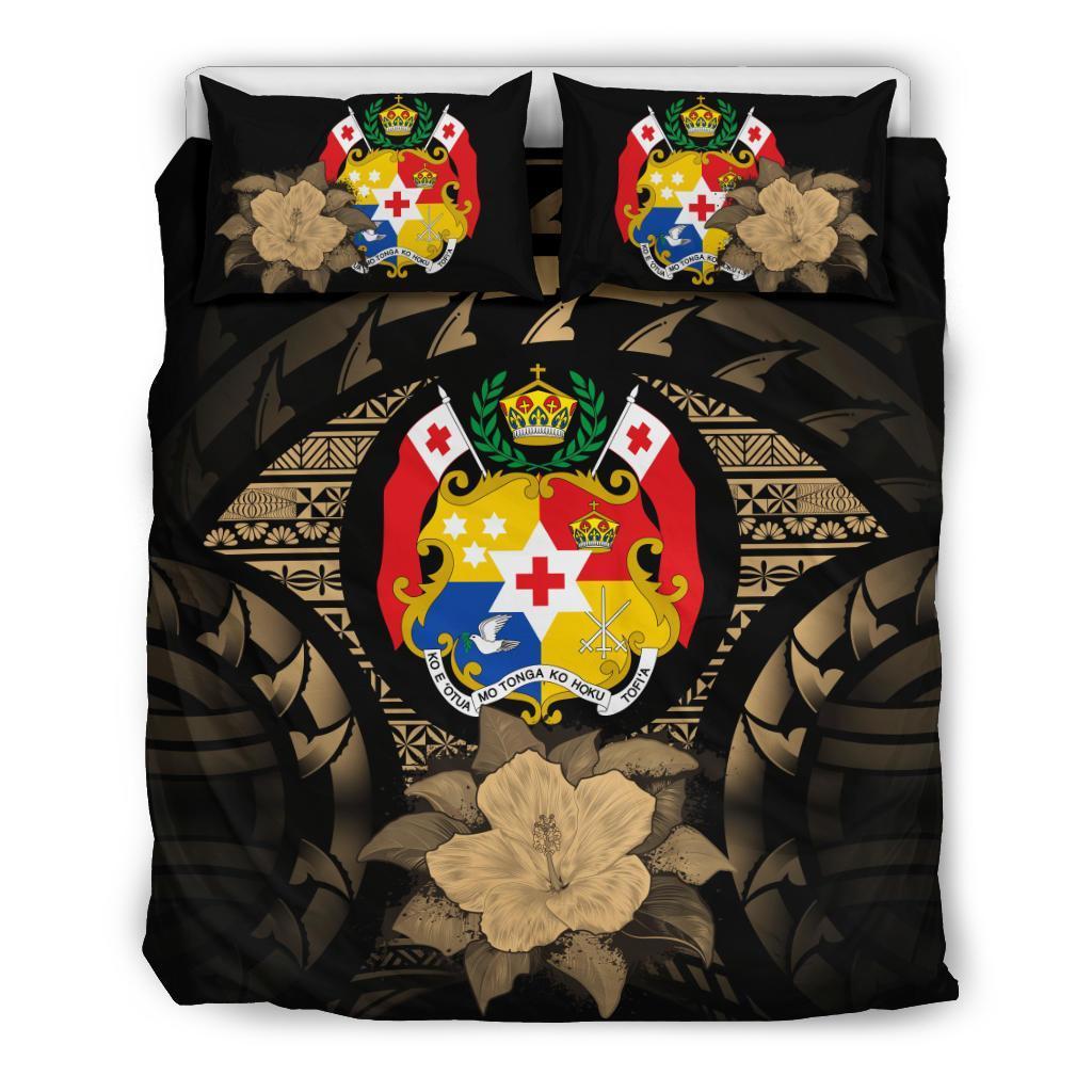 Tonga Duvet Cover Set - Tonga Coat Of Arms & Brown Hibiscus - Polynesian Pride