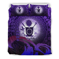 Cook Islands Duvet Cover Set - Cook Islands Coat Of Arms Wave and Hibiscus Purple - Polynesian Pride