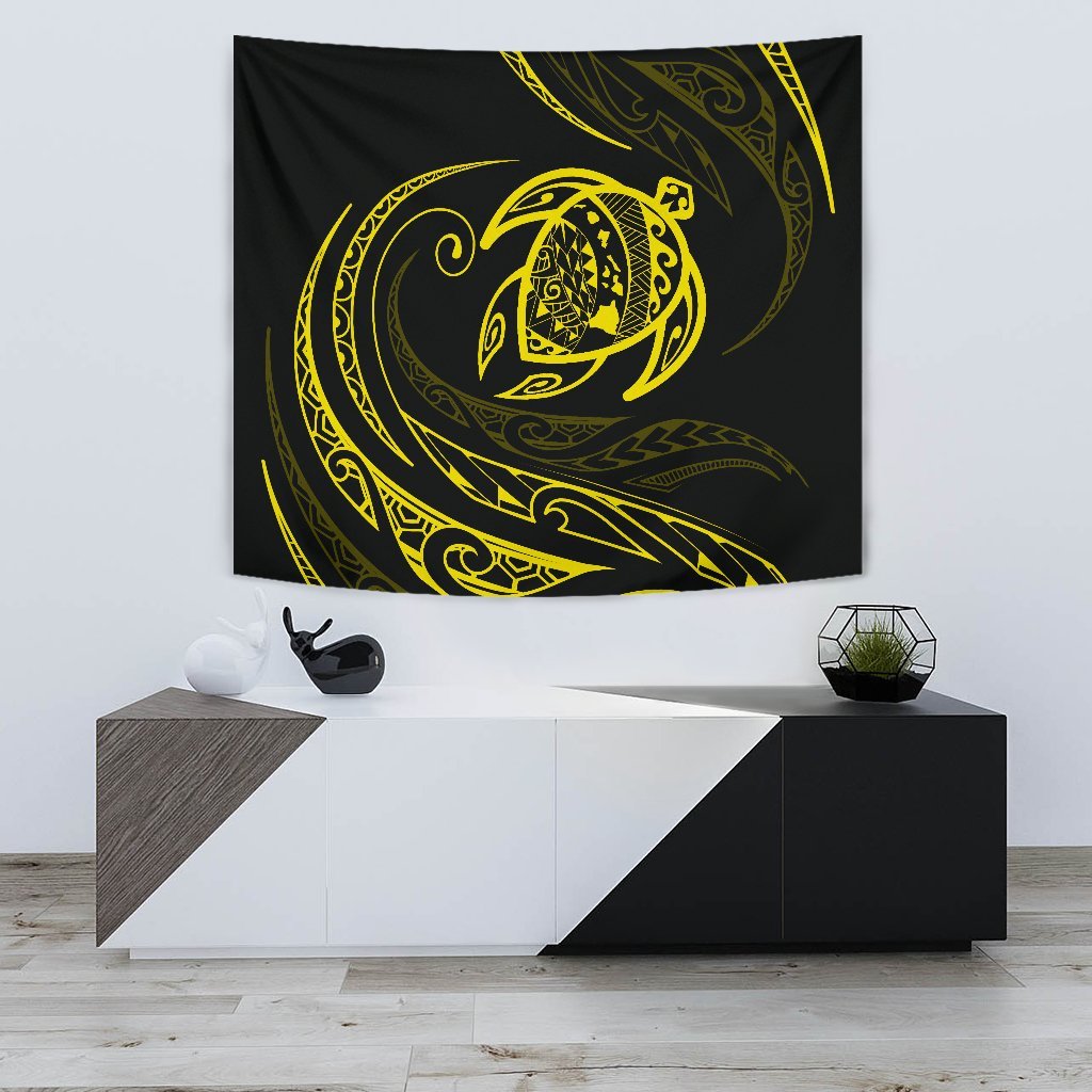 Hawaii Turtle Tapestry - Yellow - Frida Style Wall Tapestry 75cm*90cm Black - Polynesian Pride