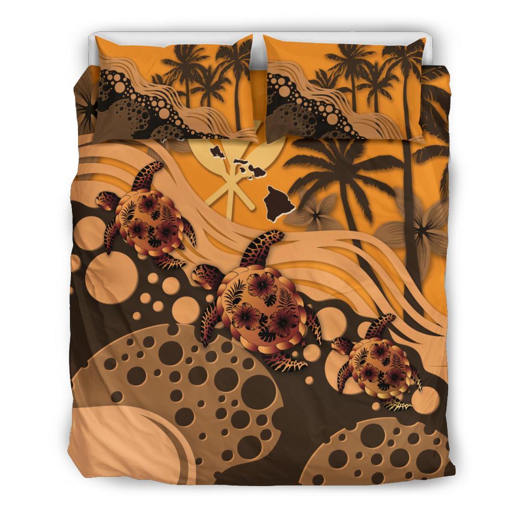 Polynesian Duvet Cover Set - Hawaii Bedding Set Orange Turtle Hibiscus - Polynesian Pride