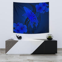 Hawaii Whale Swim Poly Blue Tapestry Wall Tapestry Small 60" x 51" Blue - Polynesian Pride