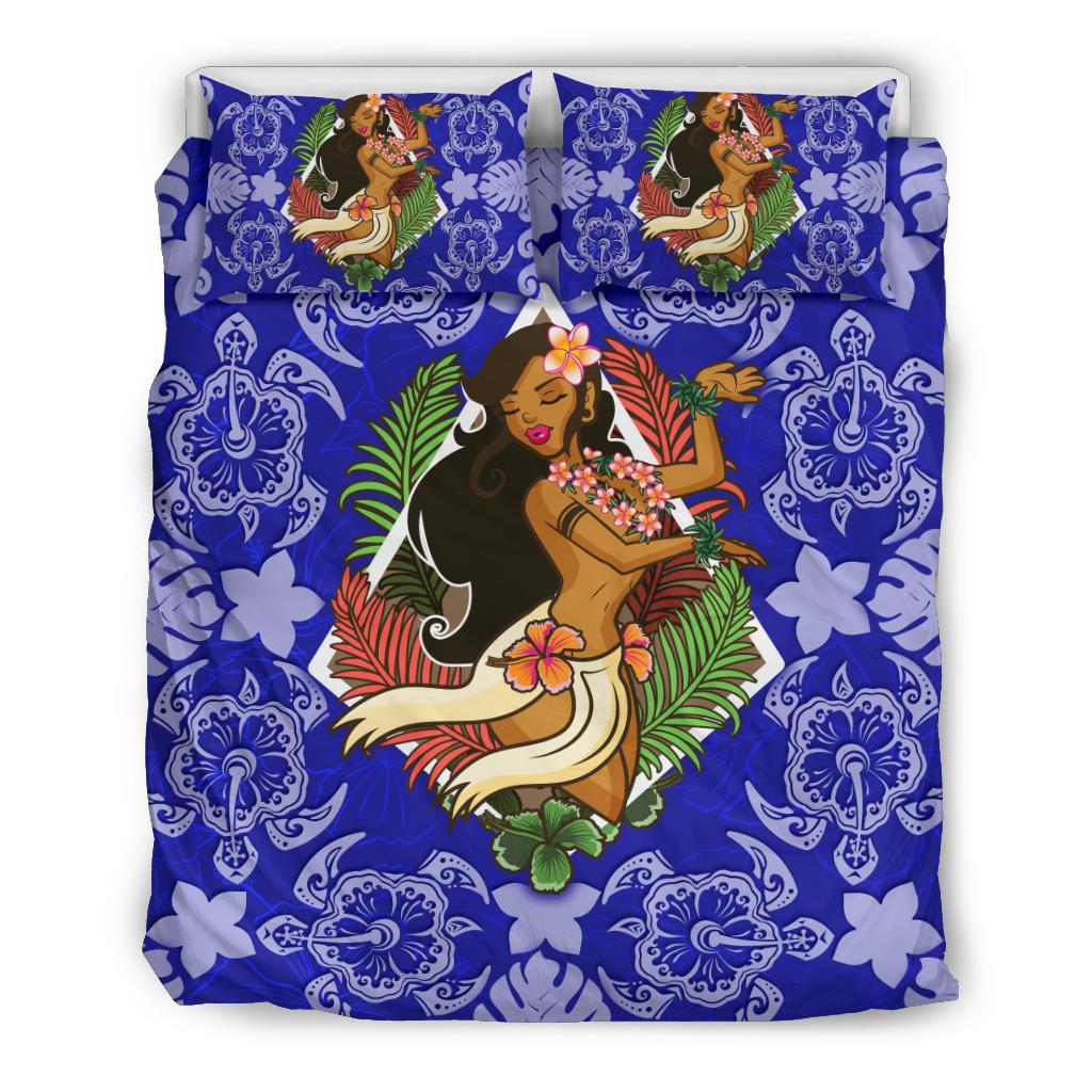 Polynesian Hawaii Duvet Cover Set - Hawaiian Girl Blue - Polynesian Pride