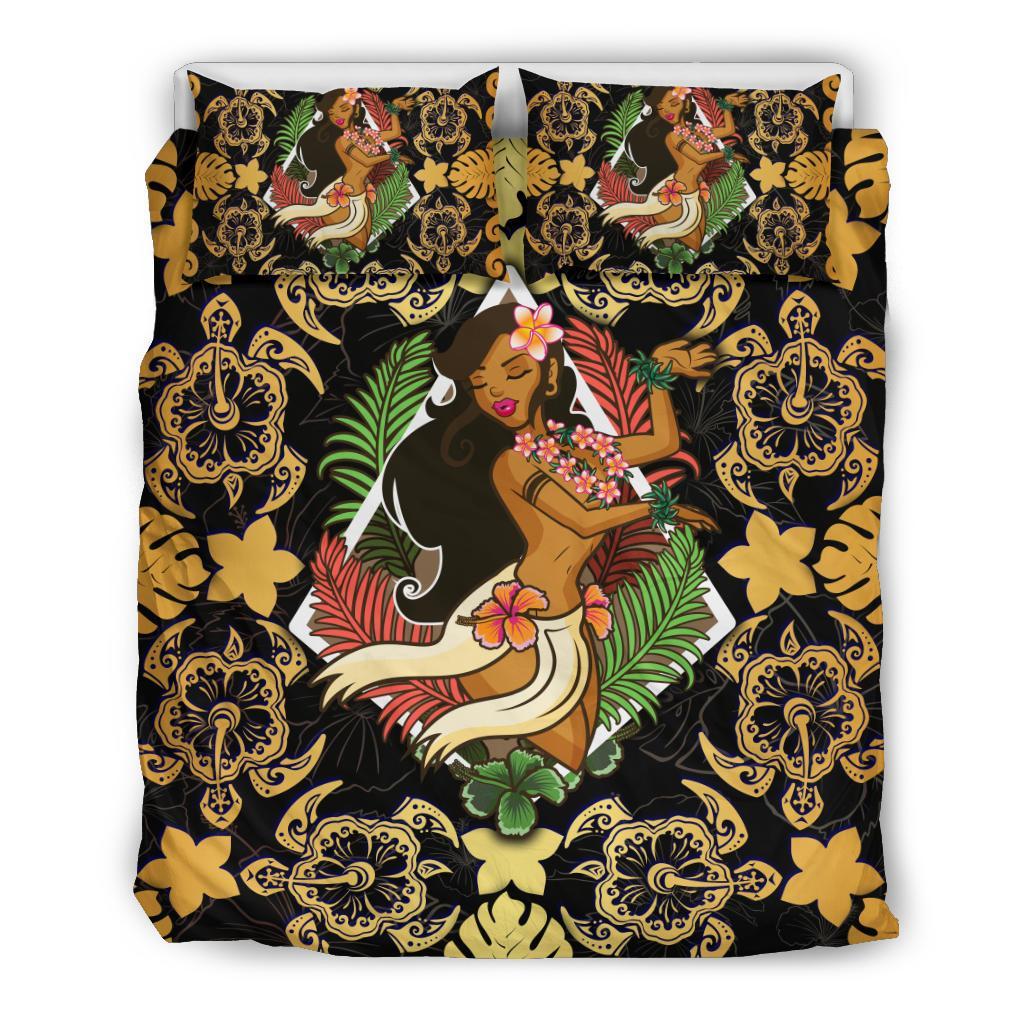 Polynesian Hawaii Duvet Cover Set - Hawaiian Girl Gold - Polynesian Pride