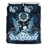 Polynesian Duvet Cover Set - Tahiti Bedding Set Shark Polynesia Compass Plumeria Blue - Polynesian Pride