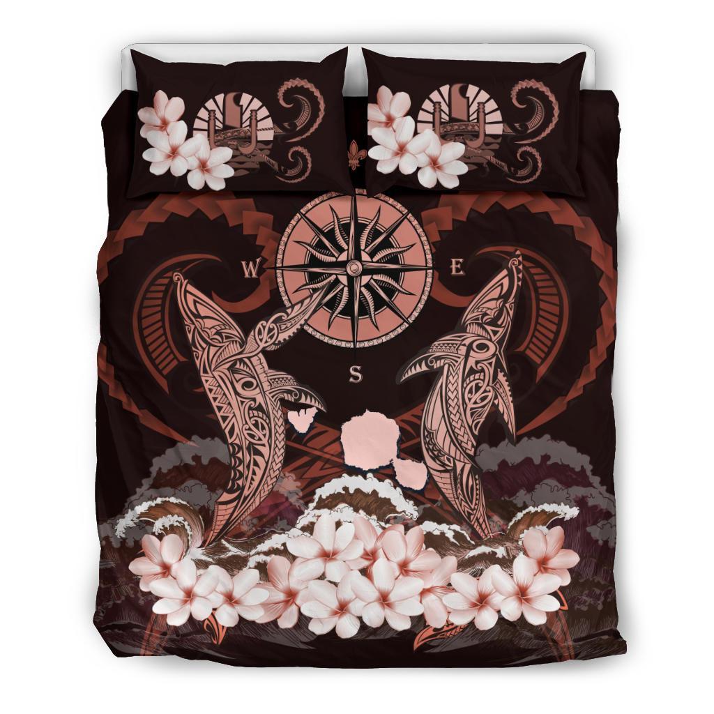 Polynesian Duvet Cover Set - Tahiti Bedding Set Shark Polynesia Compass Plumeria Pink - Polynesian Pride