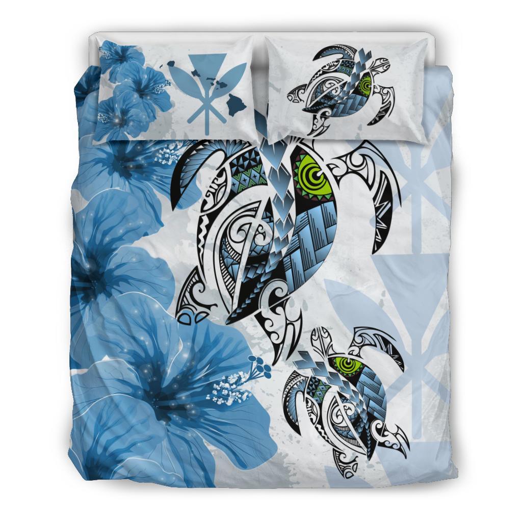 Polynesian Duvet Cover Set - Hawaii Bedding Set Polynesia Turtle Hibiscus Blue - Polynesian Pride