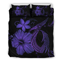 Hawaiian Fish Hook Hibiscus Plumeria Polynesian Bedding Set - Purple Purple - Polynesian Pride