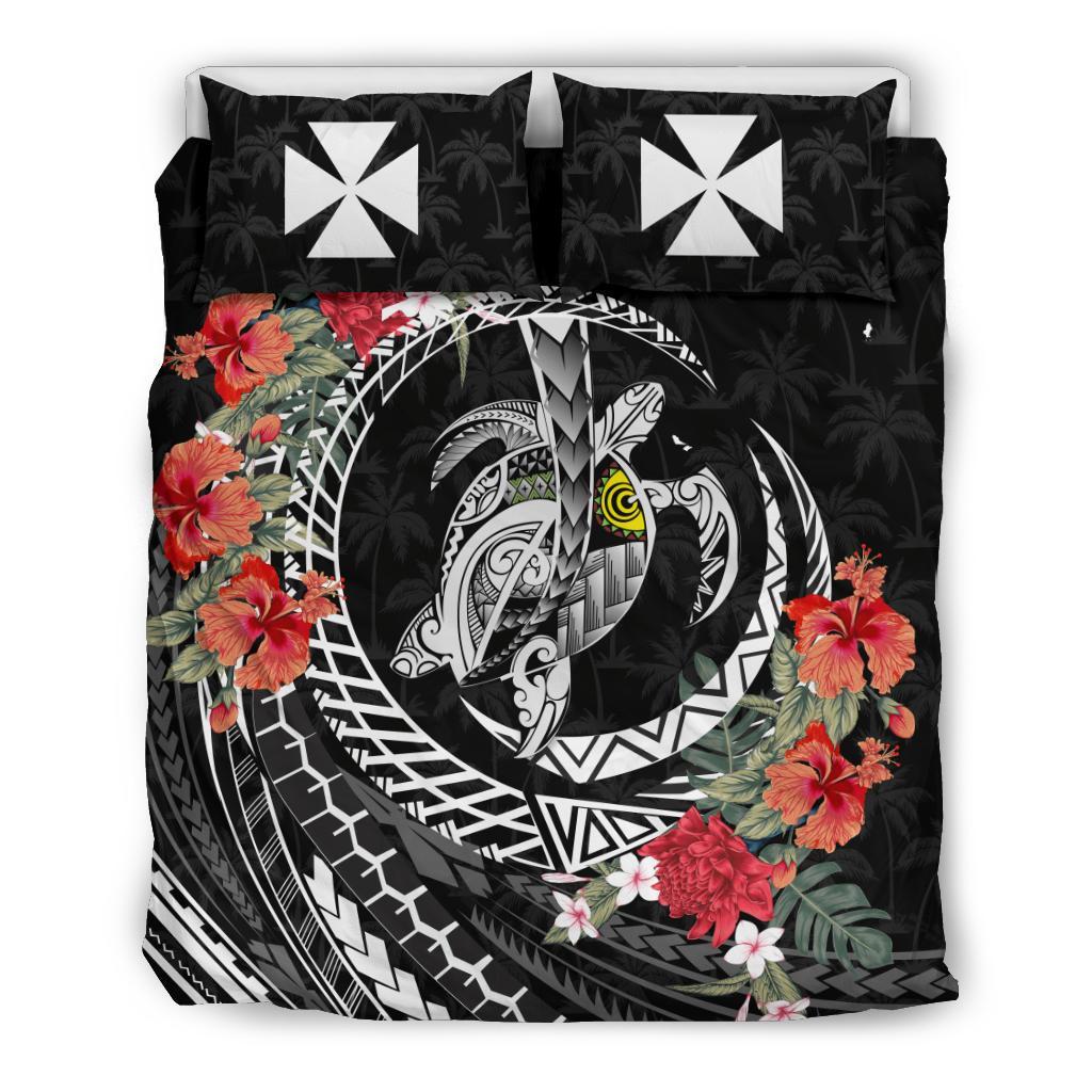 Polynesian Duvet Cover Set - Wallis and Futuna Bedding Set Polynesia Map Turtle Hibiscus - Polynesian Pride