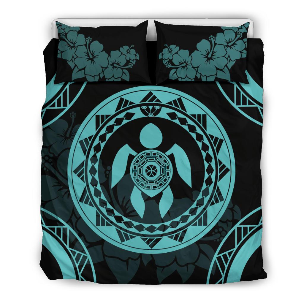 Turtle Hibiscus Polynesian Duvet Cover - Emerald Color - Polynesian Pride