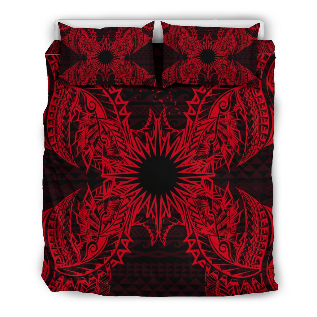 Polynesian Bedding Set - Marshall Islands Duvet Cover Set Map Red - Polynesian Pride