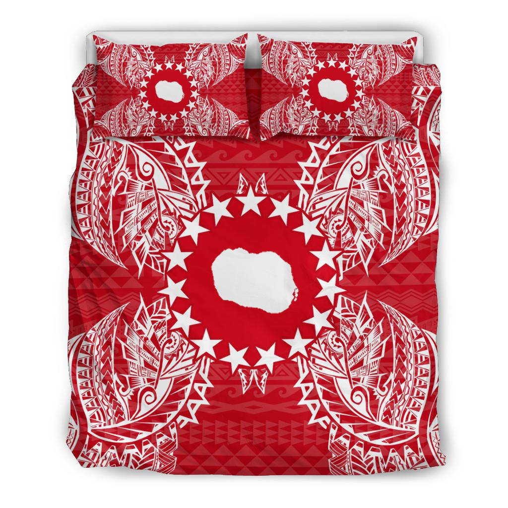 Polynesian Bedding Set - Cook Islands Duvet Cover Set Map Red White - Polynesian Pride