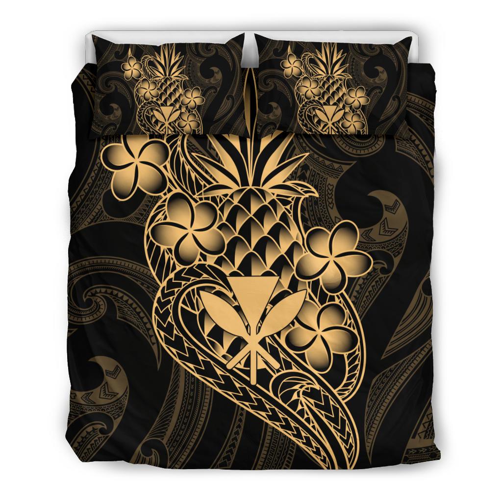 Polynesian Bedding Set - Hawaii Duvet Cover Set Kanaka Maoli Gold Pineapple - Polynesian Pride