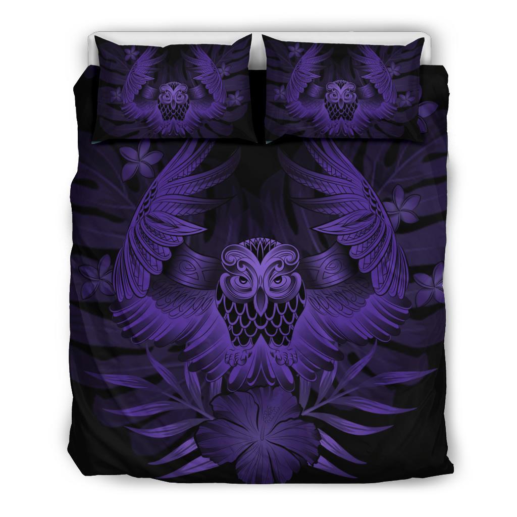 Hawaiian Owl Hibiscus Plumeria Polynesian Bedding Set - Purple Purple - Polynesian Pride