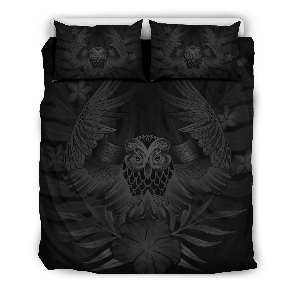 Hawaiian Owl Hibiscus Plumeria Polynesian Bedding Set - Gray Gray - Polynesian Pride