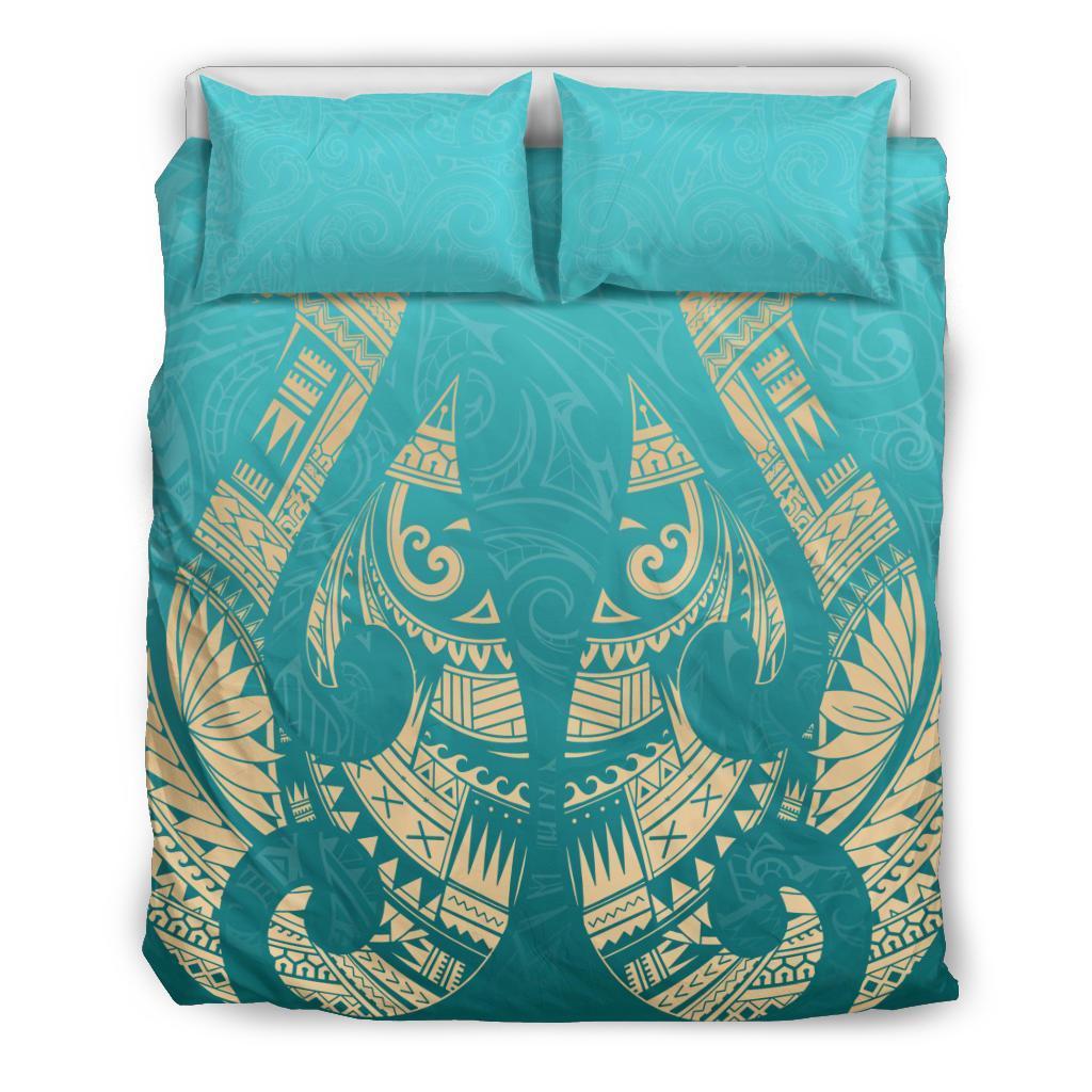 New Zealand Maori Hei Matau Tattoo Bedding Set Turquoise - Polynesian Pride