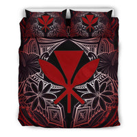 Polynesian Bedding Set - Hawaii Duvet Cover Set Red Hibiscus Coat Of Arms - Polynesian Pride