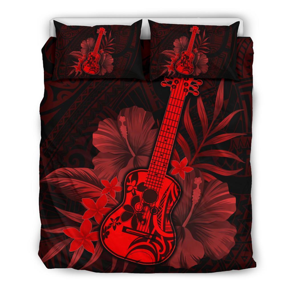 Hawaii Bedding Set - Hawaii Ukulele Flower Bedding Set - Red Red - Polynesian Pride