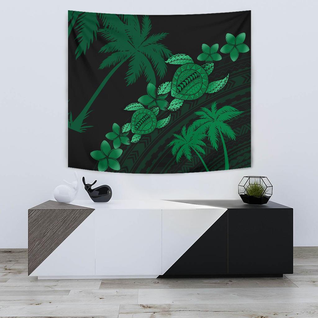 Hawaii Turtle Plumeria Coconut Tree Polynesian Tapestry - Turquoise Wall Tapestry 75cm*90cm Green - Polynesian Pride
