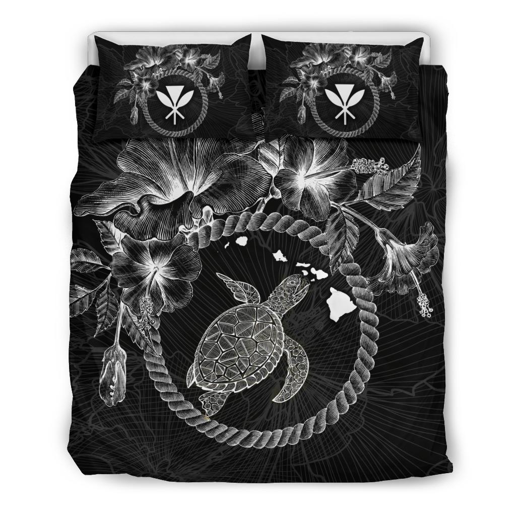 Polynesian Hawaii Bedding Set - White Turtle Hibiscus Flower Frame Vintage - Polynesian Pride