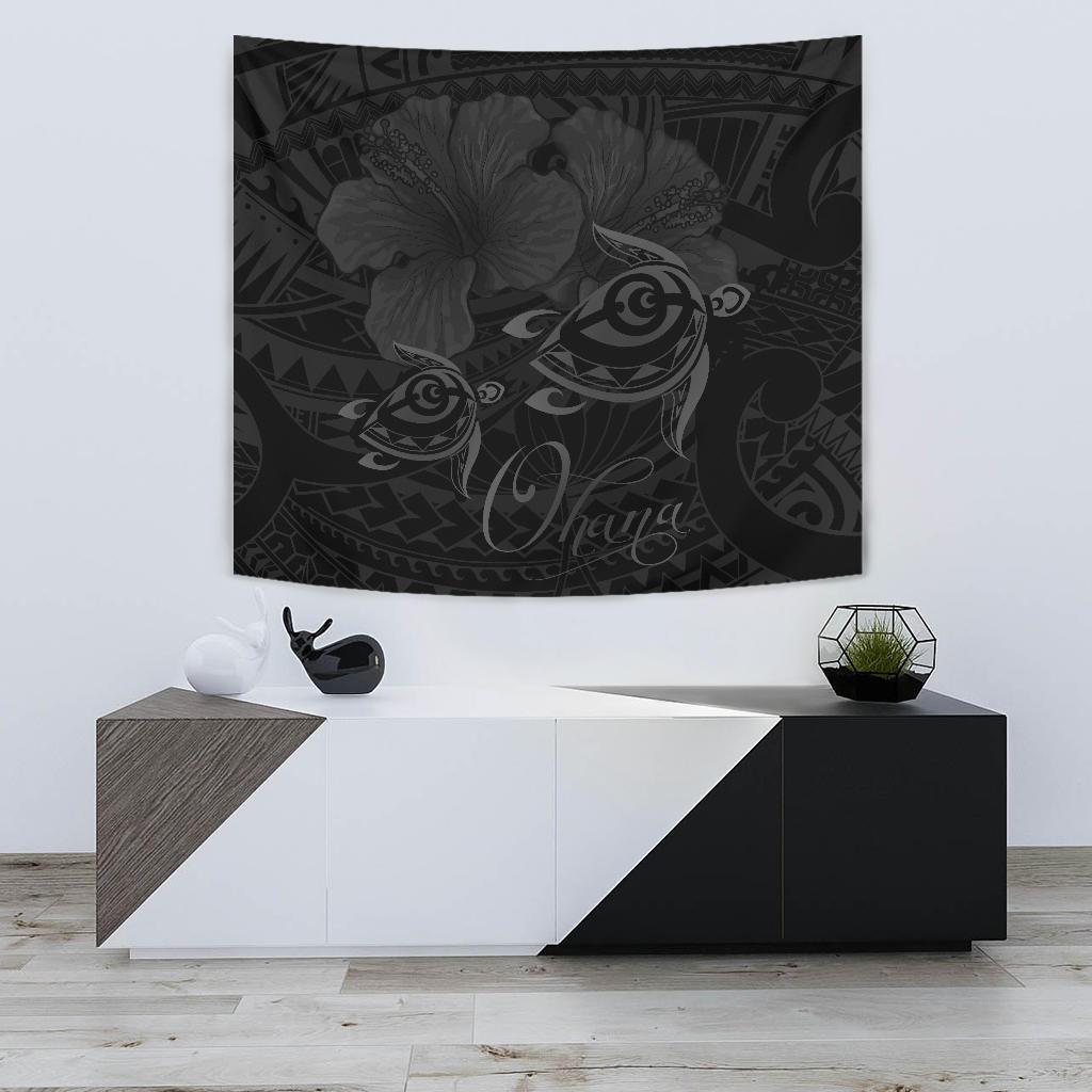 Hawaii Turtle Ohana Hibiscus Poly Tapestry - Gray Wall Tapestry Small 60" x 51" Gray - Polynesian Pride