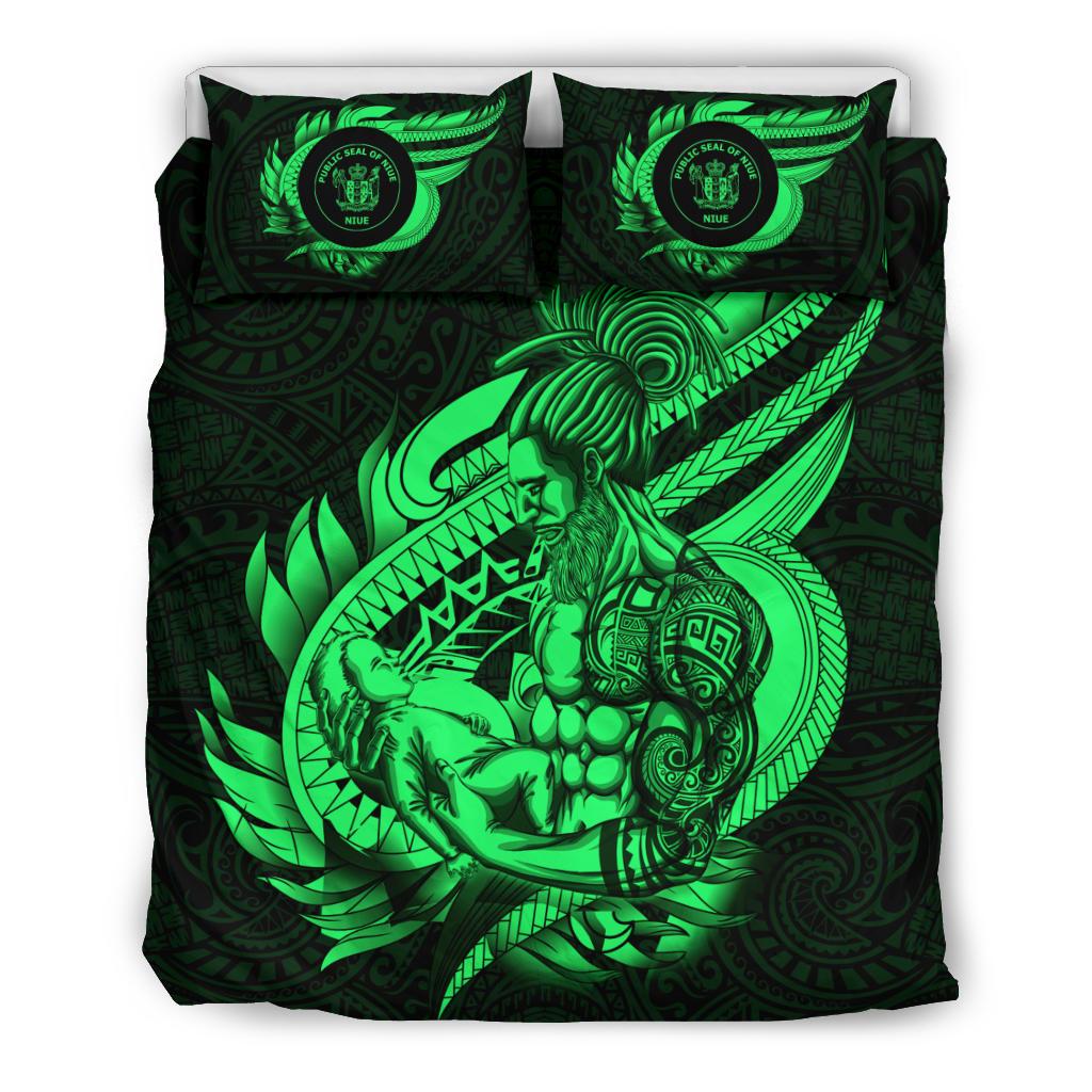 Polynesian Bedding Set - Niue Duvet Cover Set Father And Son Green - Polynesian Pride