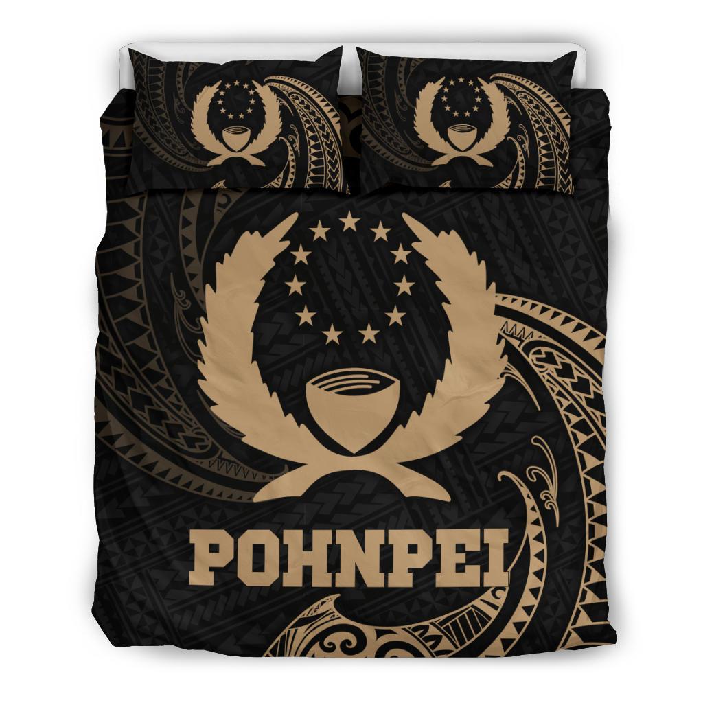 Polynesian Bedding Set - Pohnpei Micronesia Duvet Cover Set Gold Tribal Wave - Polynesian Pride