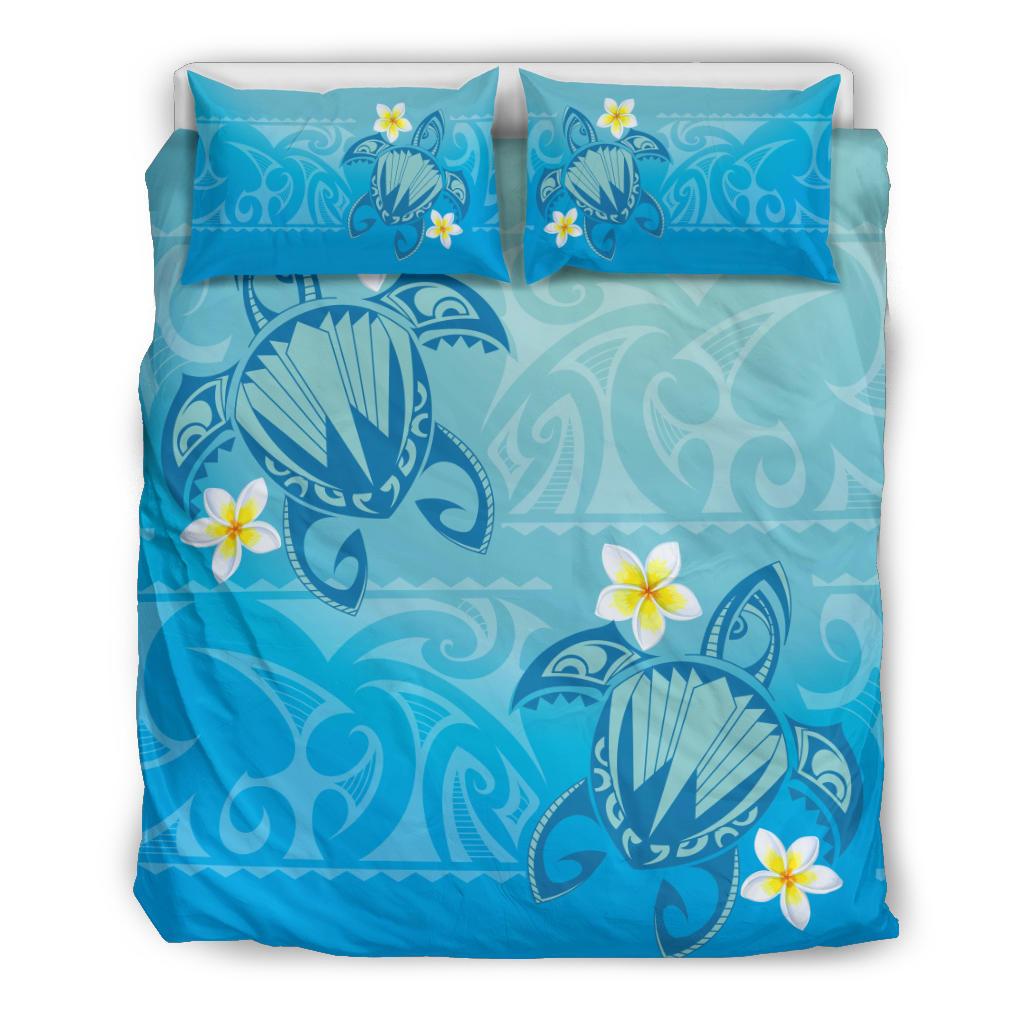 Hawaii Plumeria Deep Blue Turtle Bedding Set Blue - Polynesian Pride