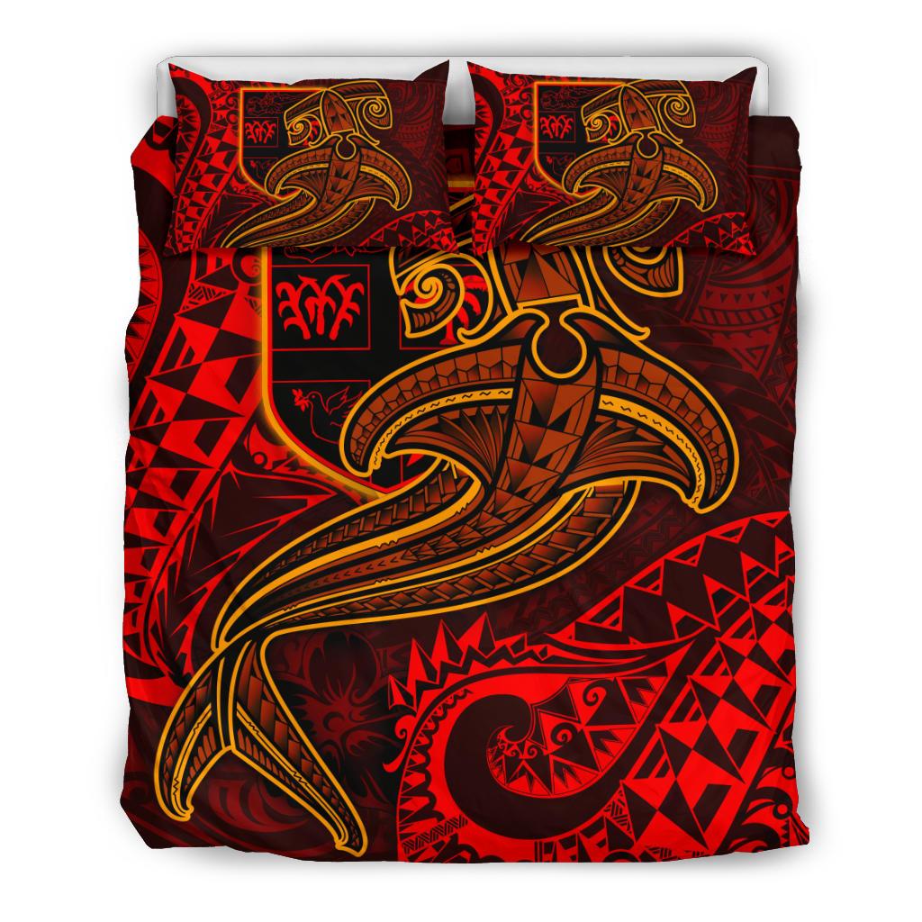 Fiji Bedding Set - Red Shark Polynesian Tattoo - Polynesian Pride