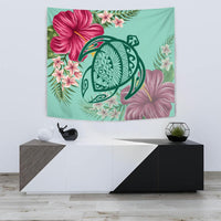 Hawaii Turtle Hibiscus Plumeria Tapestry - Hug Style Wall Tapestry 75cm*90cm Turquoise - Polynesian Pride