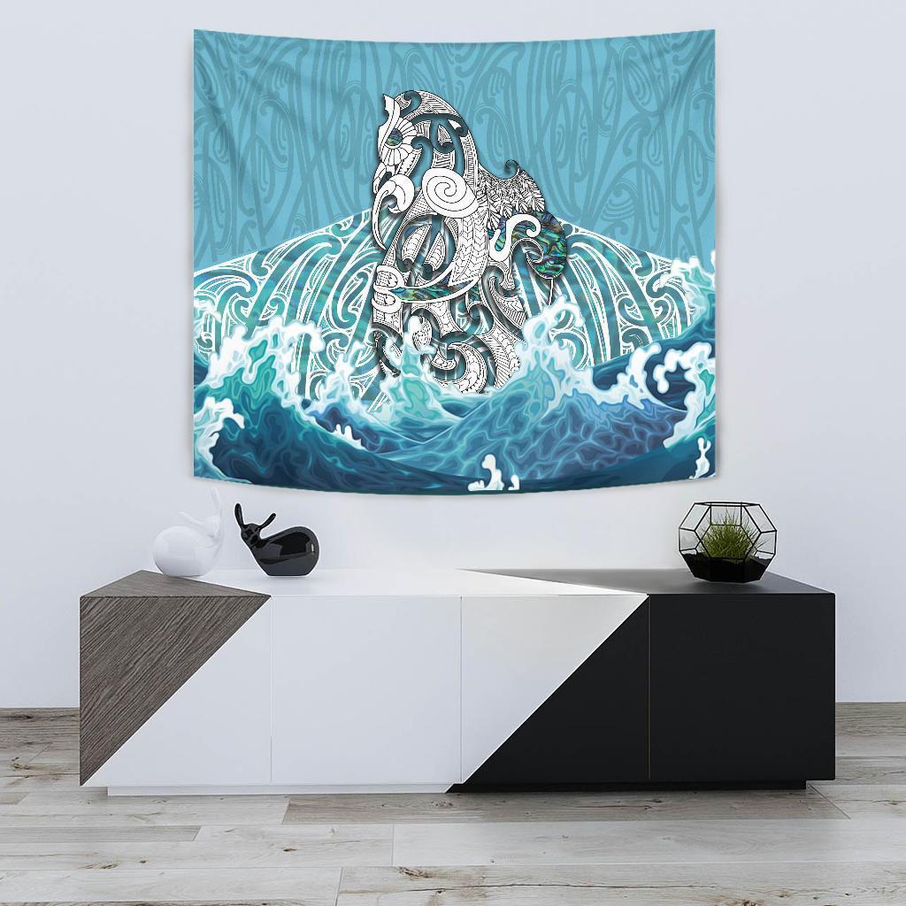 Maori Manaia The Blue Sea Tapestry Wall Tapestry Small 60" x 51" Blue - Polynesian Pride