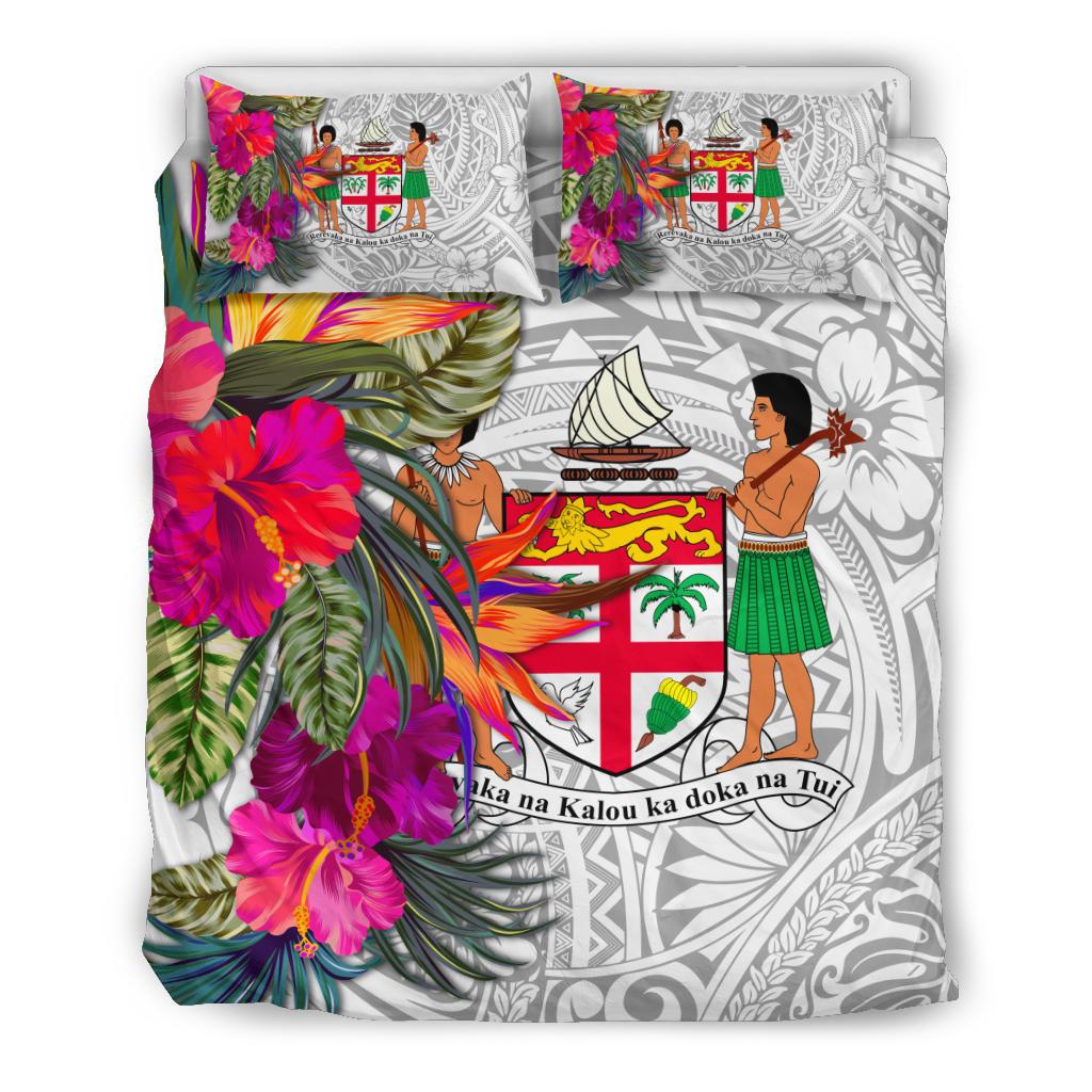 Fiji Bedding Set - Hibiscus Polynesian Pattern White Version - Polynesian Pride