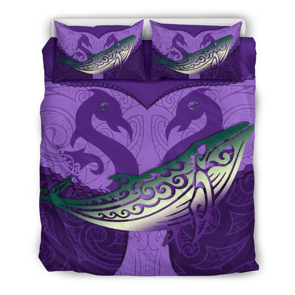 Maori Manaia Whales Gods Of The Sea Bedding Set, Purple - Polynesian Pride