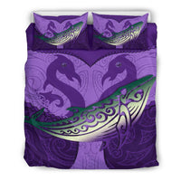 Maori Manaia Whales Gods Of The Sea Bedding Set, Purple - Polynesian Pride