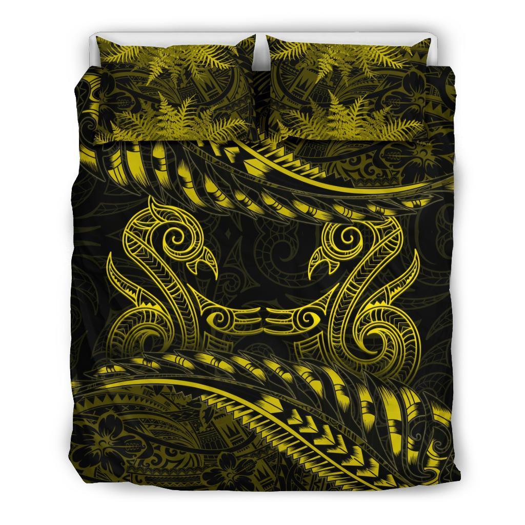 New Zealand Bedding Set Yellow Manaia Maori - Silver Fern Duvet Cover - Polynesian Pride