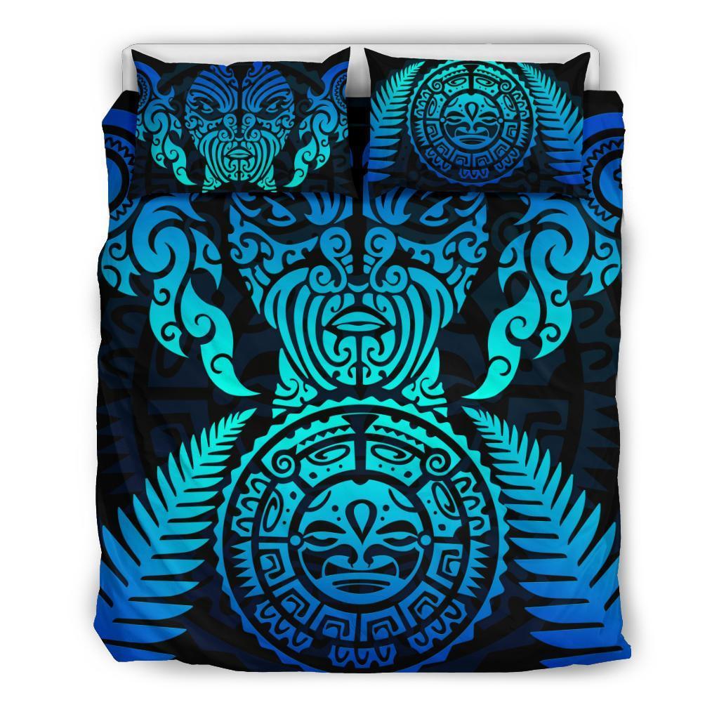 Maori Face Fern New Zealand Bedding Set Blue - Polynesian Pride