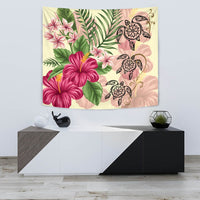 Hawaii Turtle Hibiscus Plumeria Beige Style - Tapestry AH Wall Tapestry 75cm*90cm Yellow - Polynesian Pride
