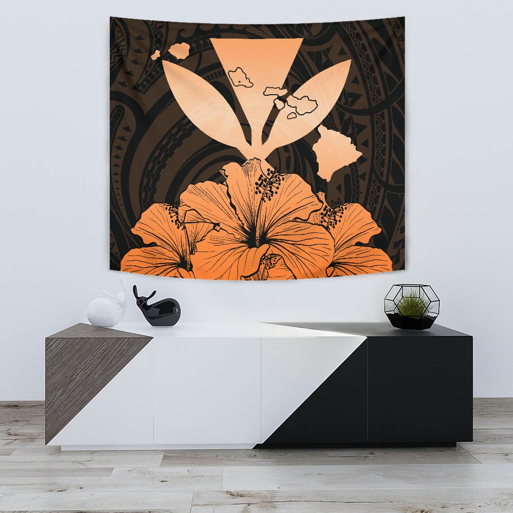 Hawaiian Kanaka Tapestry Hibiscus Polynesian Love Orange Wall Tapestry 75cm*90cm Orange - Polynesian Pride