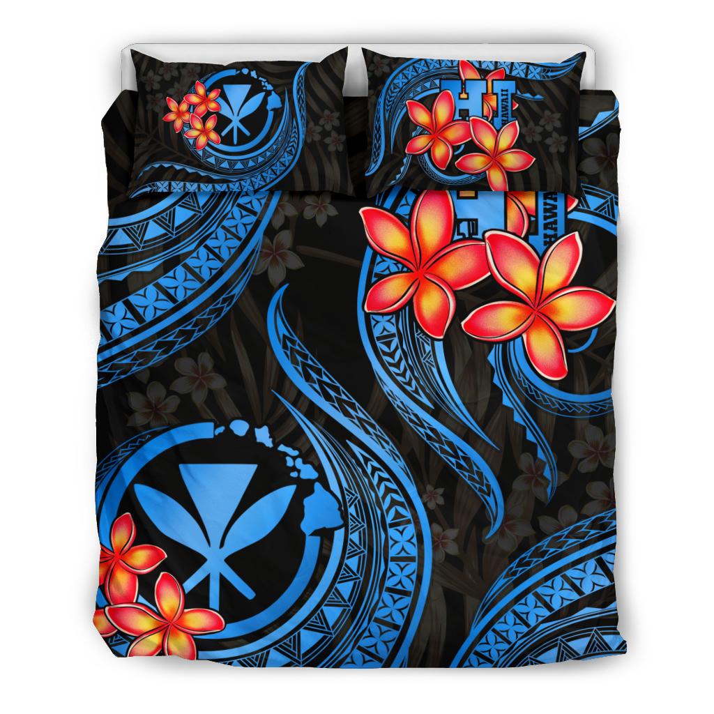 Polynesian Bedding Set - Hawaii Duvet Cover Set - Blue Plumeria - Polynesian Pride